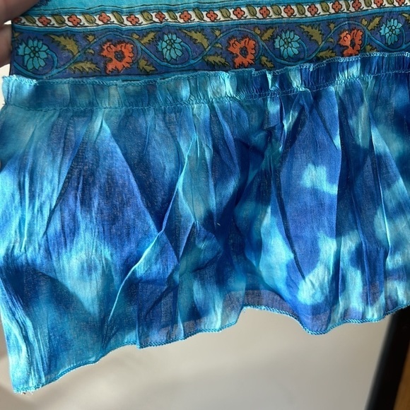 NWT Chaudry KC Maxi Dress SMALL Blue Green Gypsy Bohemian Smocked Tiered Cotton - Picture 7 of 10